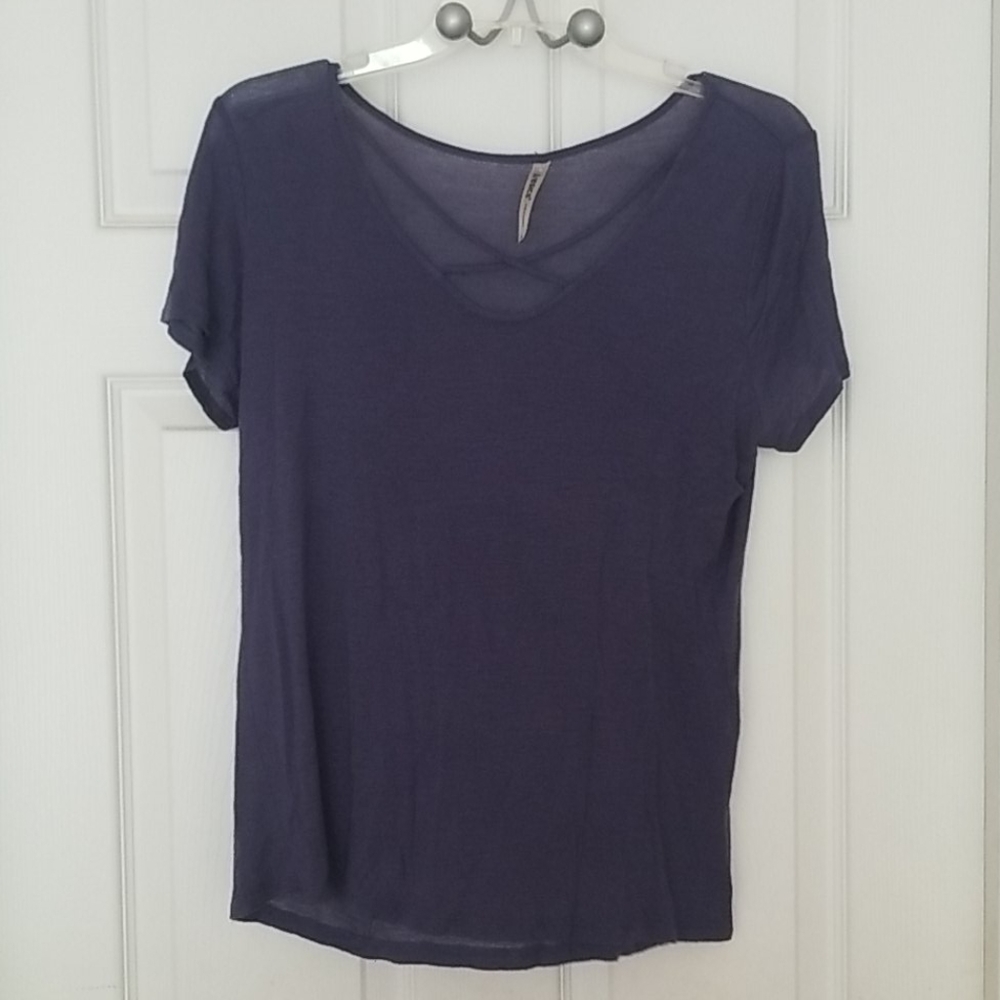 Blue casual shirt with criss cross detail